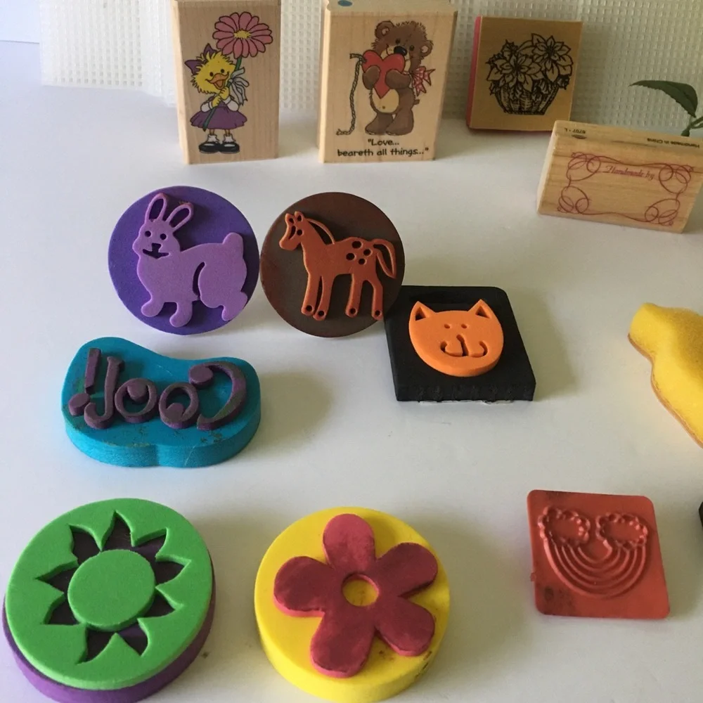 Vintage Suzy's Zoo Wooden Rubber Stamps Craft Foam Mesh Sheet Bundle